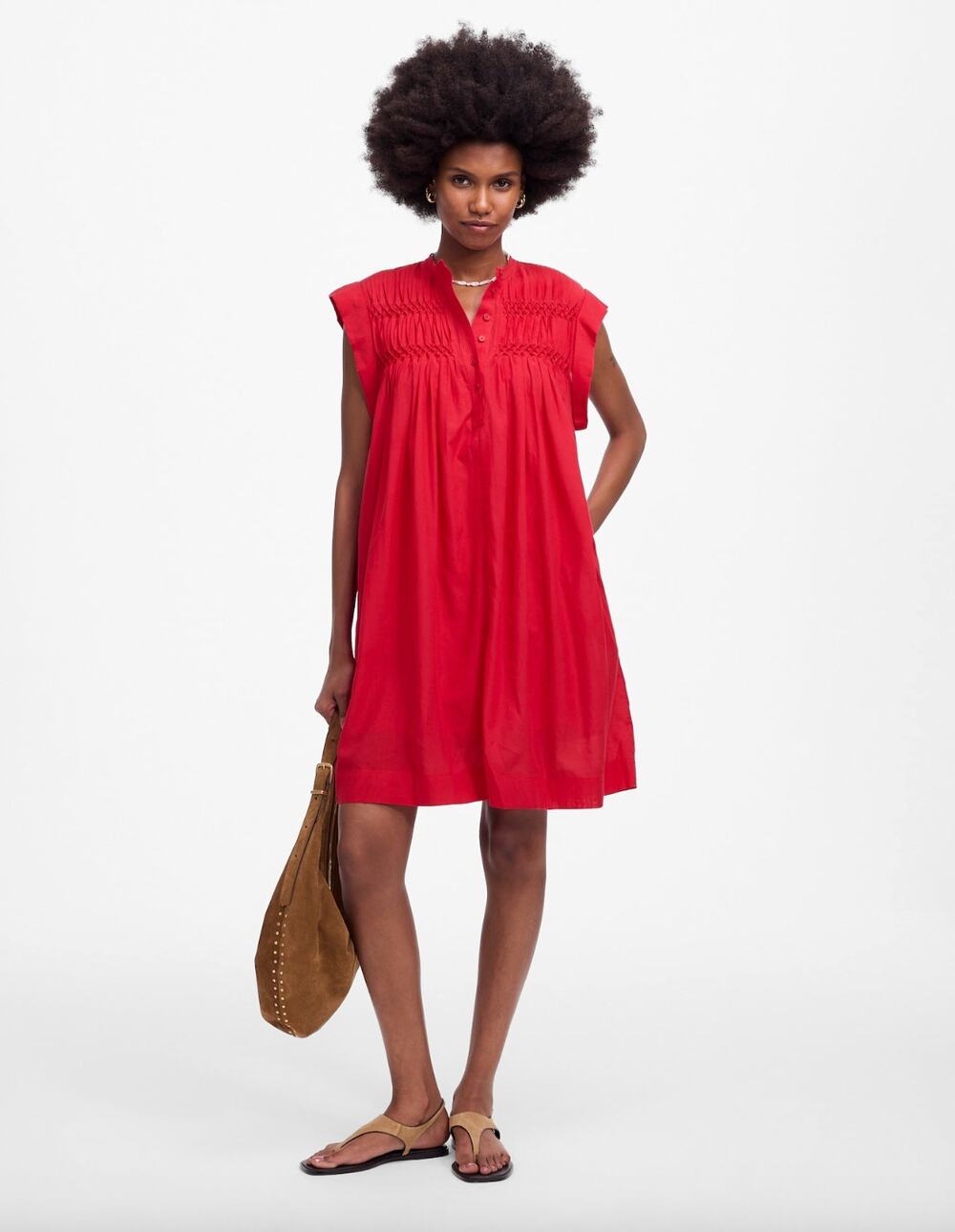 Madewell Embroidered Pleated Mini Dress Watermelon Cotton Viscose Pockets L NWT
